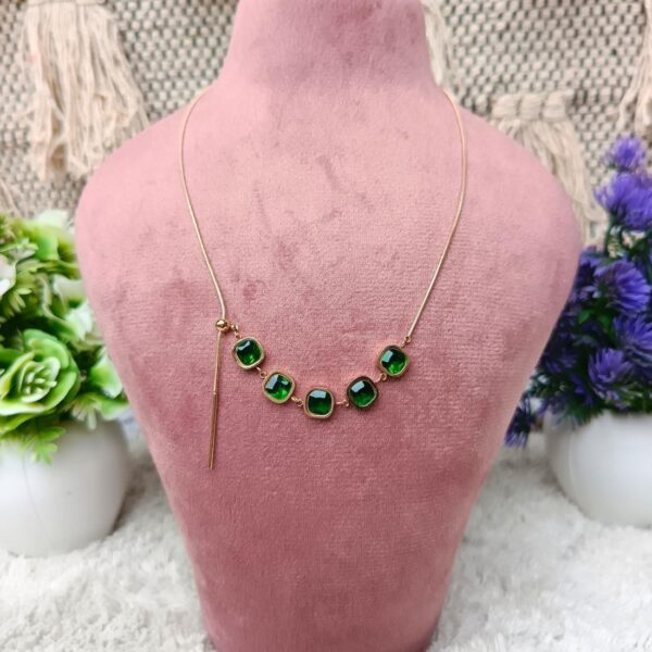 Premium Stones (Artificial Emerald )Chain Stainless Steel Anti Tarnish - Image 3
