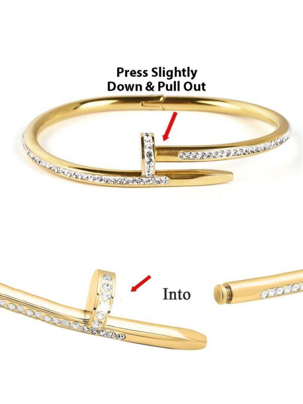 Stainless Steel Anti Tarnish Nail Design Zircon Gold-plated Bracelet - Image 4