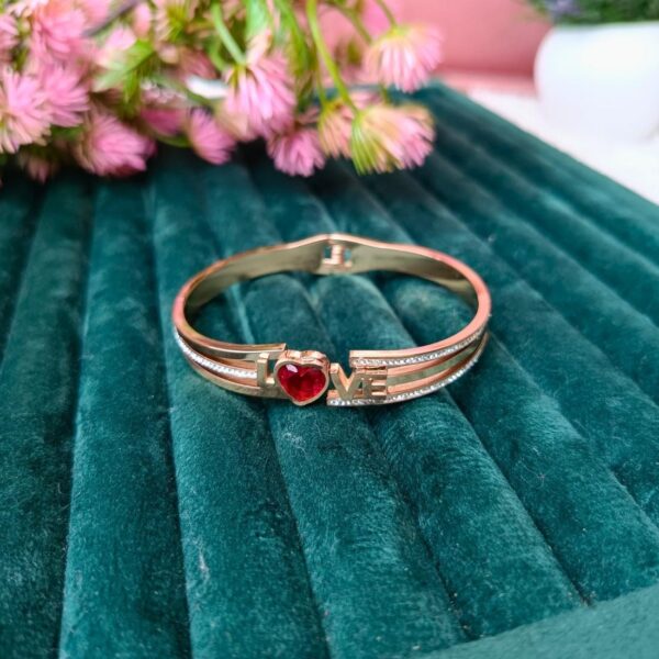 Stainless Steel Anti Tarnish Red Heart Style Gold-plated Bracelet - Image 3