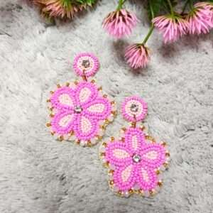 Pink Blossom Beaded Handmade Earrings