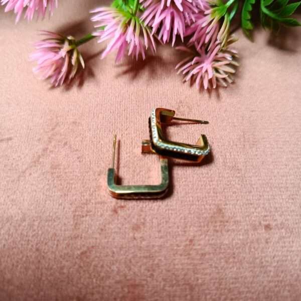 Glam Grid Stainless Steel Anti Tarnish Hoops Earrings - Image 3