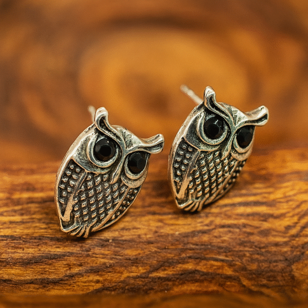 Mini Owl Oxidised Studs - Image 3
