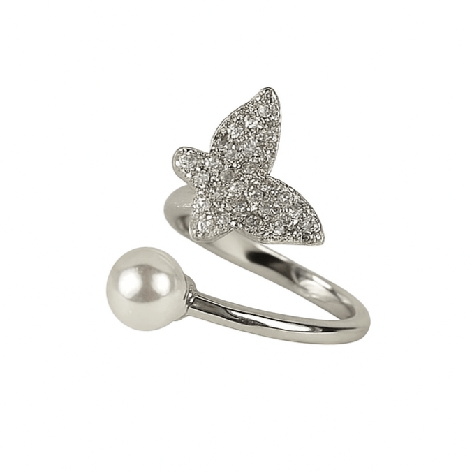 Silver Splash Pearl Adjustable Ring