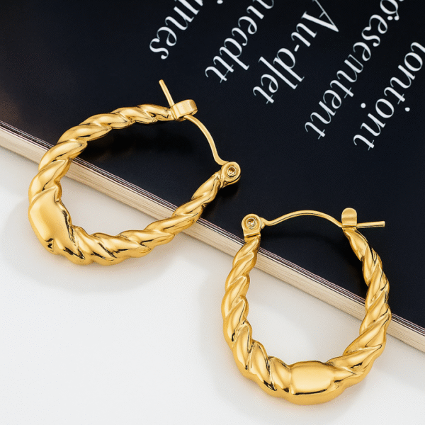 Twisted Gleam Stainless Steel Hoops