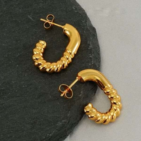 Twisted Gleam Stainless Steel Hoops - Image 3