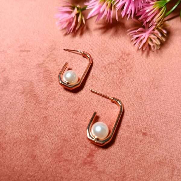 Pearl Prism Stainless Steel Anti Tarnish Hoops Earrings - Image 2